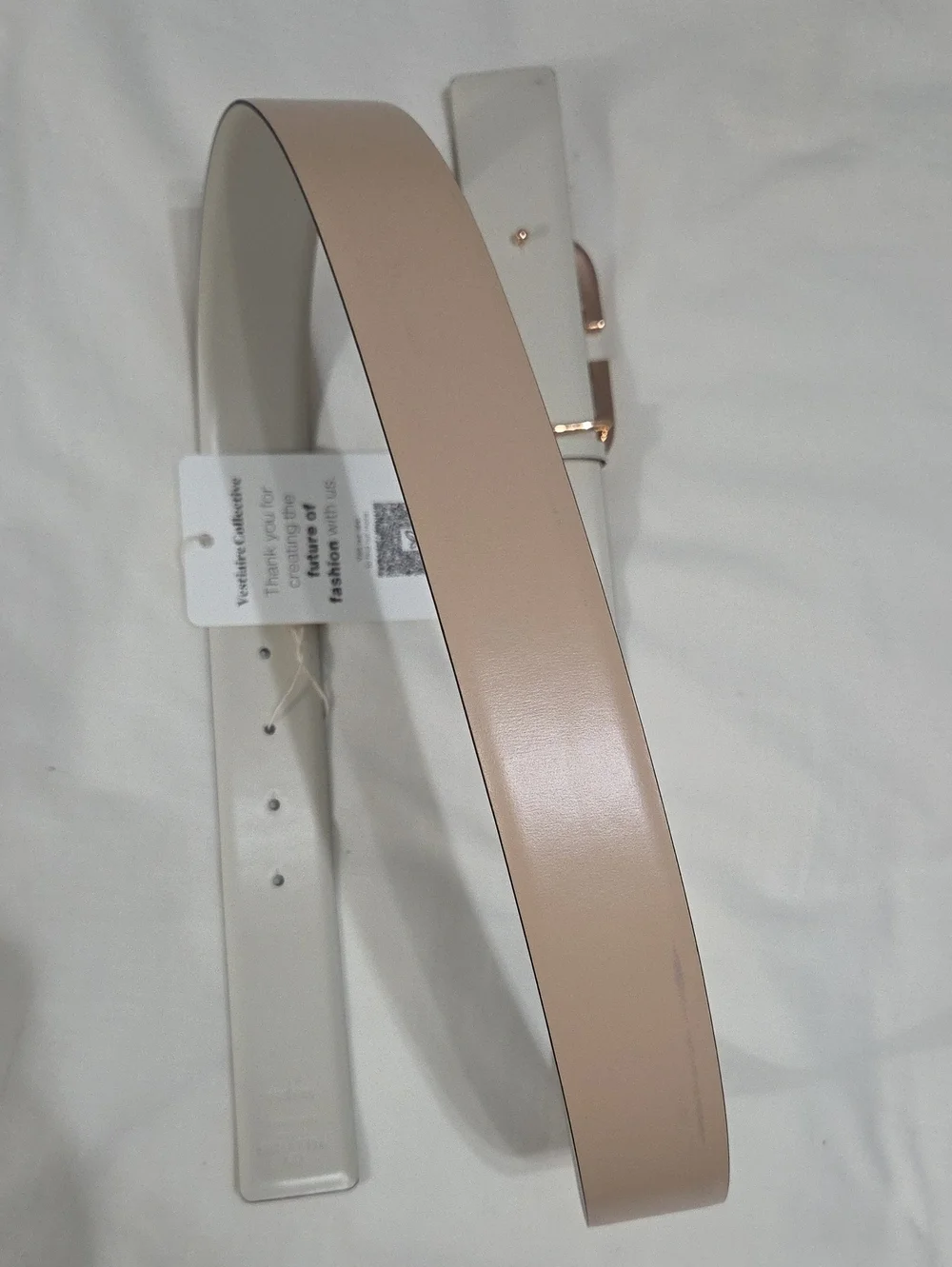Valentino Garavani Cream White Belt with Rose Gold Sparkle Buckle
